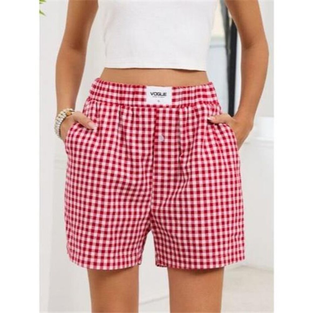 Gingham Elastic Waist Casual Shorts